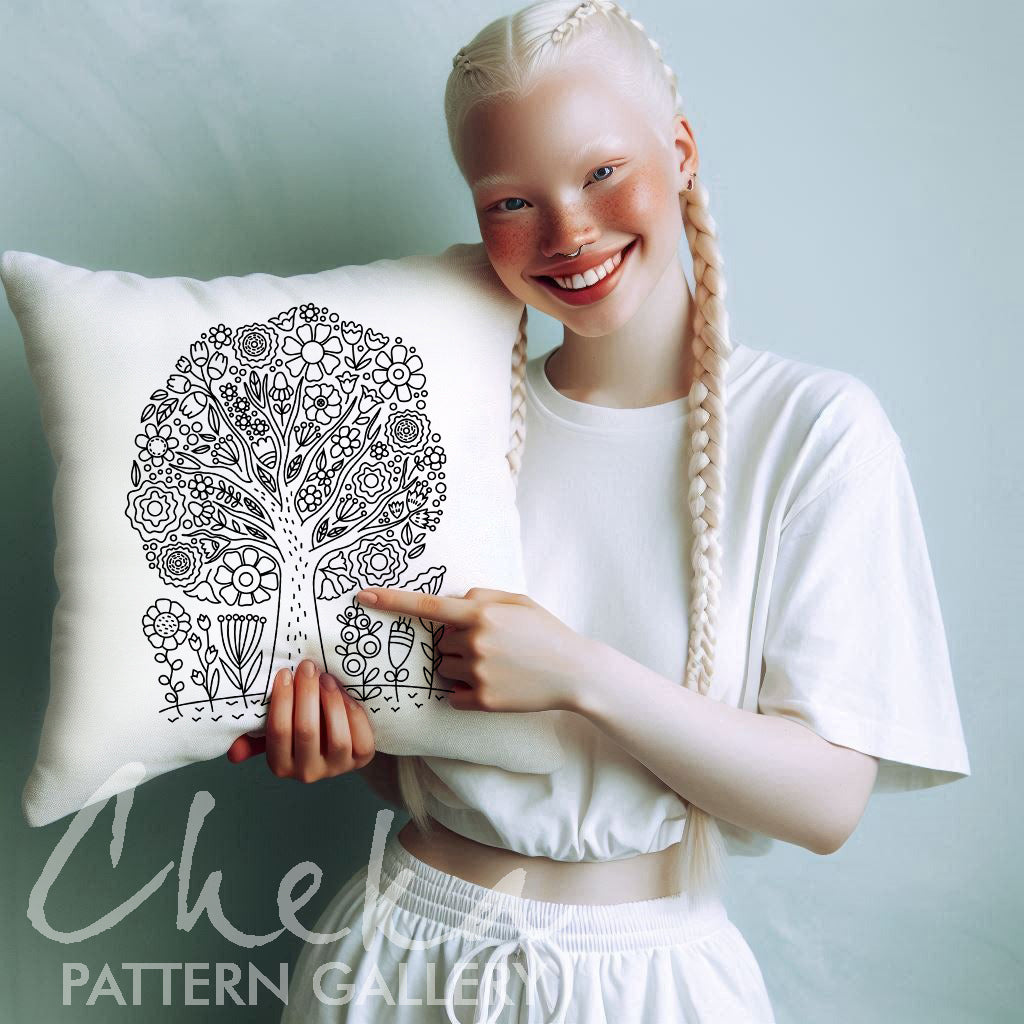 Beginner Embroidery PDF Pattern, Flower Tree. Digital Pattern. Embroidery Sampler PDF Pattern with flowers