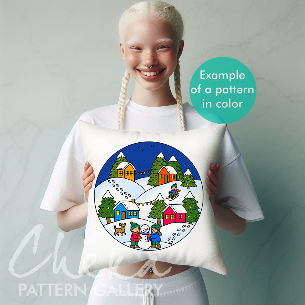 Holiday Village, PDF template, Christmas Embroidery Pattern, Winter village. DIY decor, instant download