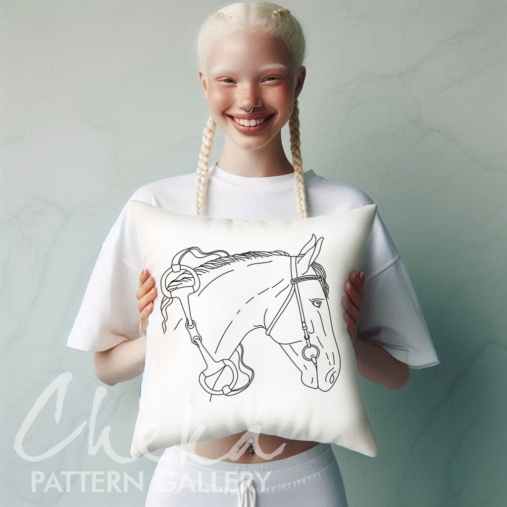 Horse, hand embroidery pattern. Cute horse portrait. Horse embroidery template PDF, Simple embroidery, hoop art. Horse digital portrait