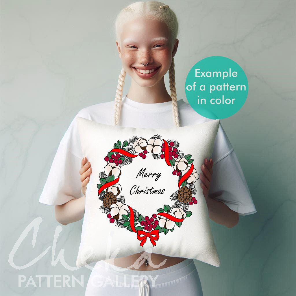 Christmas embroidery pattern, Botanical Embroidery, Holly and cotton, Christmas Holly hand embroidery pattern for tablecloth. Cotton Berries