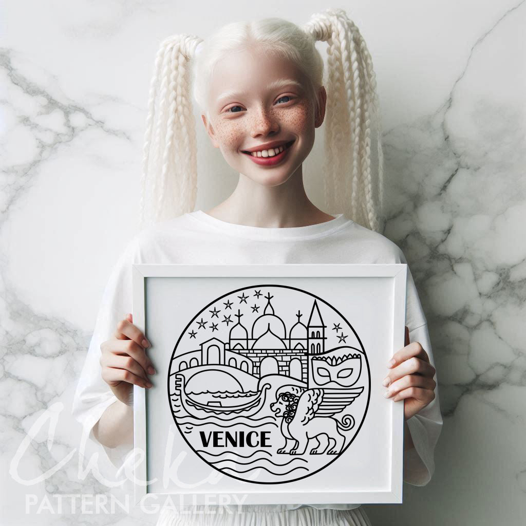 Venice, symbols of the city. Italian embroidery, Hand embroidery pattern PDF. Modern hoop art