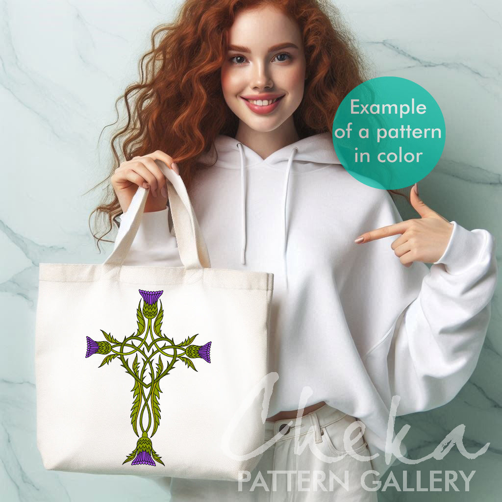 Christian Hand Embroidery Pattern, Irish Thistle Cross. Floral Cross, Christian Theme. Hand Embroidery Pattern PDF