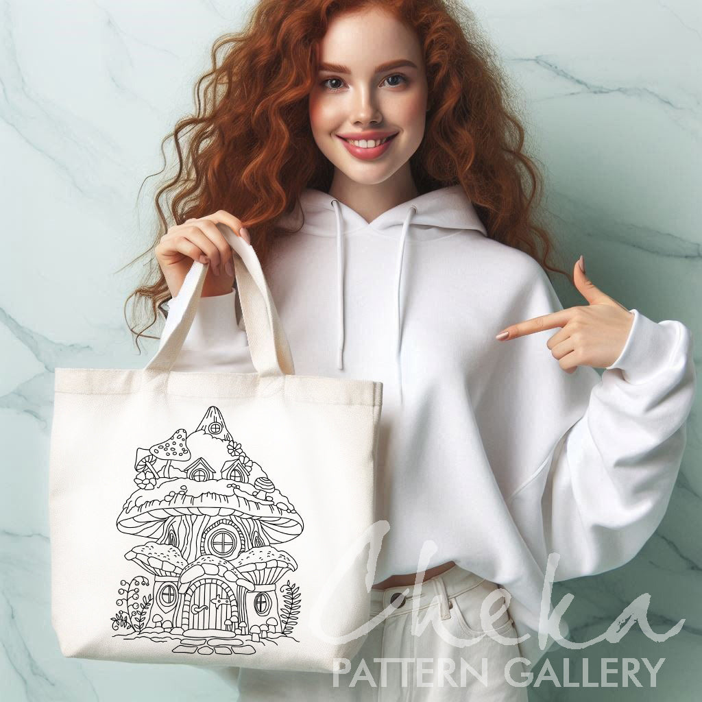 Fairy house, Hand Embroidery Template. Fairy Cottage, PDF embroidery pattern