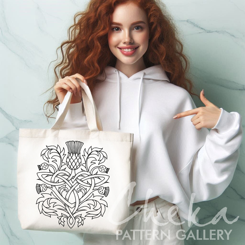 Thistle, pattern for hand embroidery. Traditional Scottish Crest. Decorative Thistle flower, botanical embroidery. Celtic hoop Art, Thistle