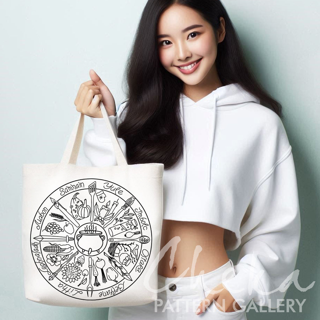 Phenology wheel pattern, calendar to embroider the seasons, year,month embroidery. Yule, Samhain, Imbolc, Ostra. Phenology wheel templates 