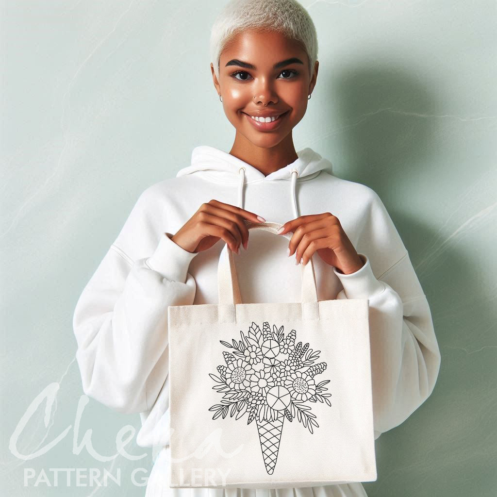 Ice cream Flower pattern. Floral embroidery template. Hand embroidery pattern PDF. Hoop Art