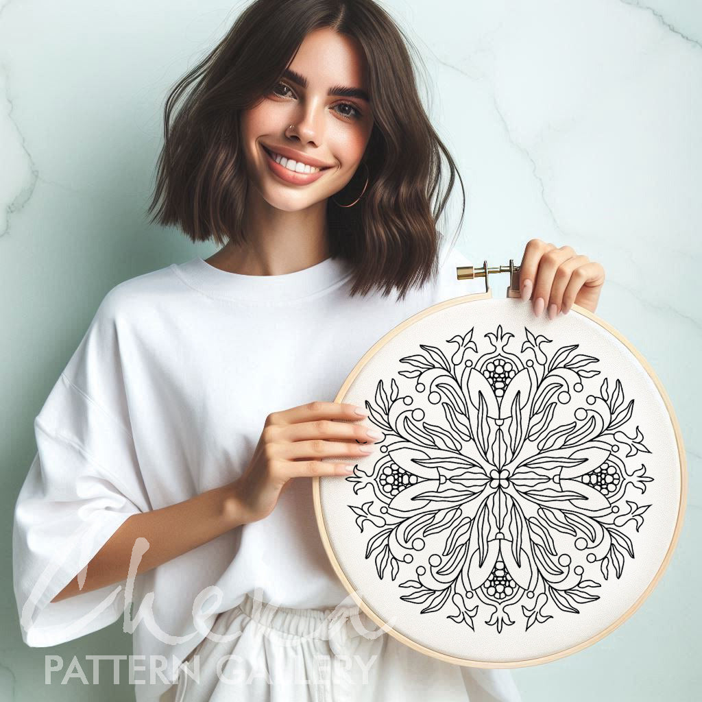 Pomegranate Floral fractal Embroidery pattern, Red Pomegranate embroidery pattern, Pomegranate embroidery design, Hand Embroidery, Hoop art