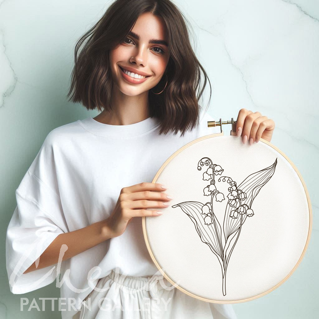 Lilies of the valley hand embroidery pattern,  beautiful flower embroidery pattern, Lilies of the valley. Spring embroidery, Modern hoop art