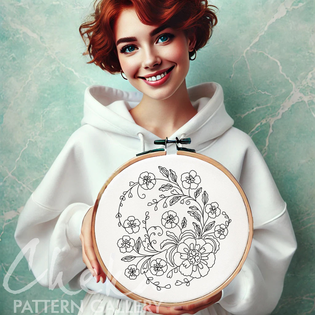 Vintage bouquet embroidery pattern, Embroidery pattern with forget-me-nots. Pattern for embroidery of tablecloths. Classic patterns PDF