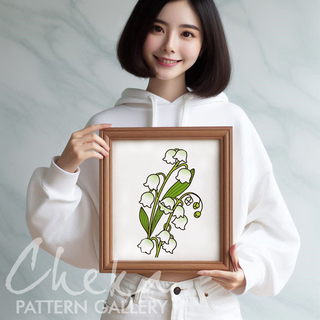 Lilies of The Valley, Decorative pattern for embroidery with Lilies. Pattern for decoration in a rural style, floral hand embroidery pattern