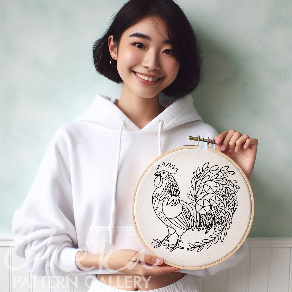 The rooster, the symbol of France. Cockerel hand embroidery pattern PDF. Instant Download, beginner friendly