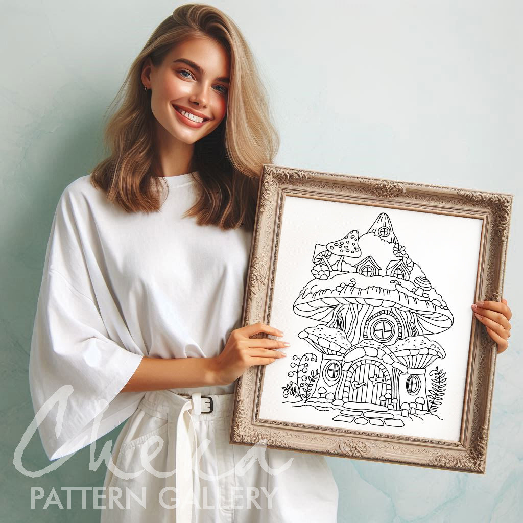 Fairy house, Hand Embroidery Template. Fairy Cottage, PDF embroidery pattern