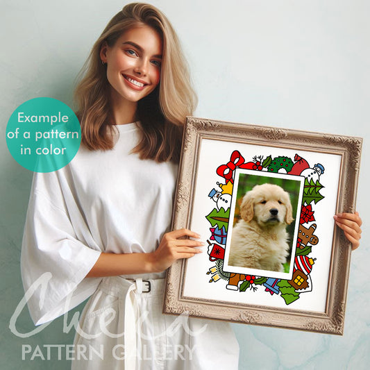 Christmas Photo frame, hand embroidery pattern PDF, handmade embroidered frame, digital hand embroidery template PDF