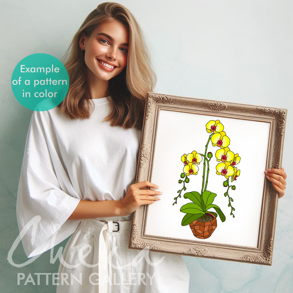 Orchid pattern for hand embroidery, branch of big yellow Orchid, beautiful flower embroidery pattern, Orchid lover gift, Modern hoop art PDF