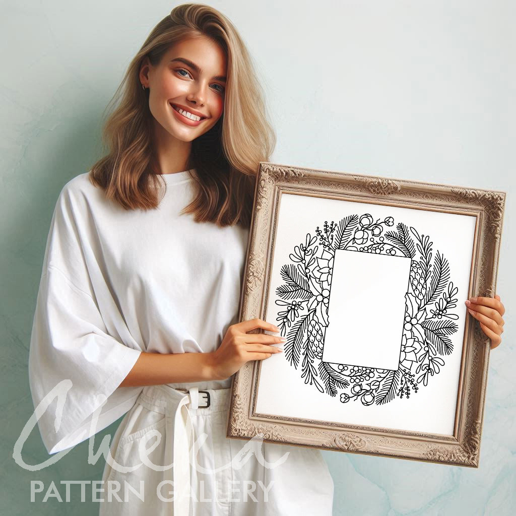 Christmas Photo frame, hand embroidery pattern PDF, digital hand embroidery template PDF, DIY crafts