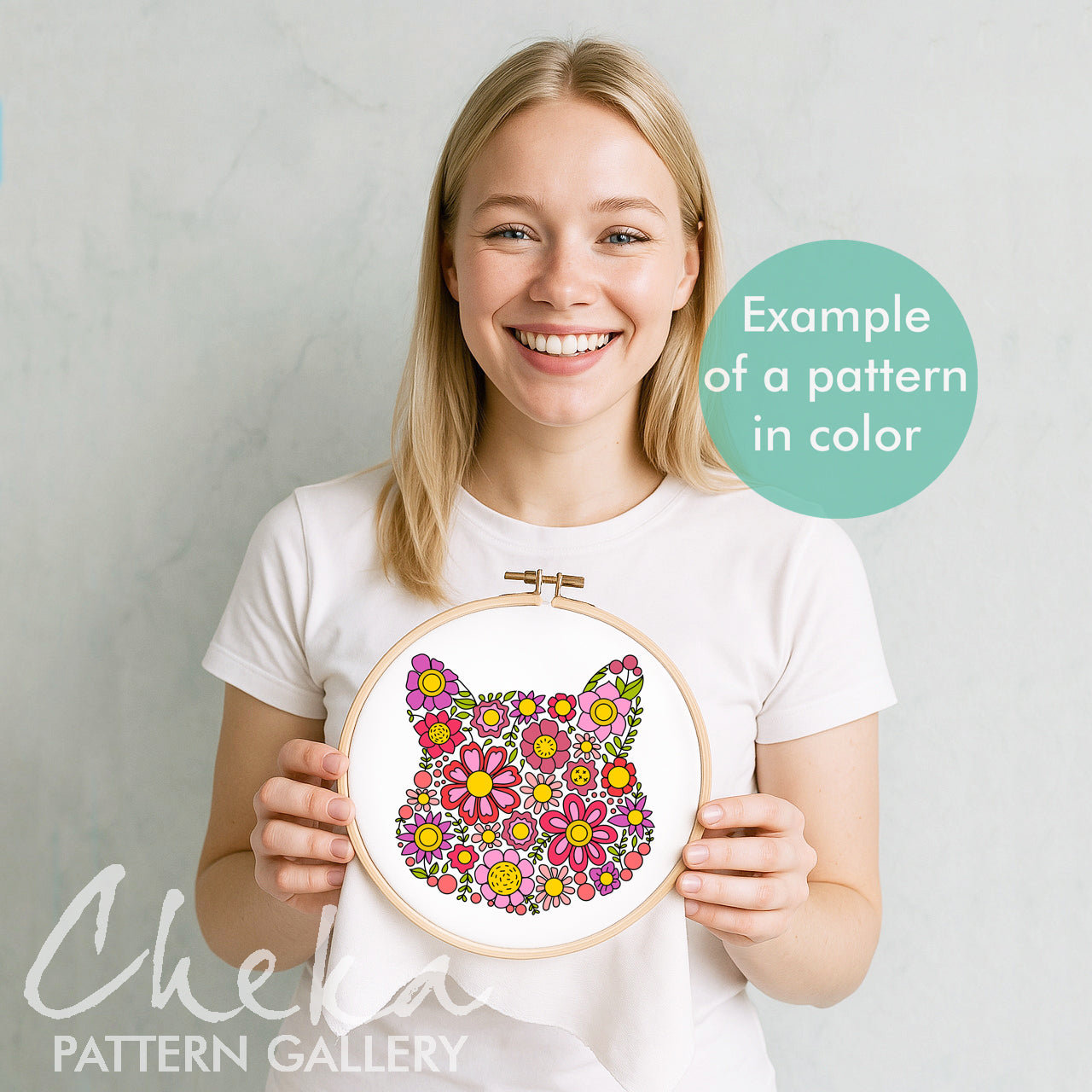 Cat floral embroidery pattern, Cat flower portrait, Embroidery blueprint, Modern Cat Embroidery. Cat lover gift, Beginner embroidery PDF