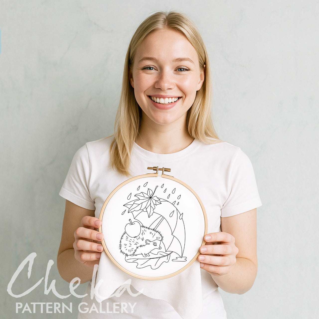 Hedgehog And an umbrella, Satin Stitch Pattern PDF, Fall design, beginner embroidery, Modern craft, Needlepoint pattern, Easy DIY