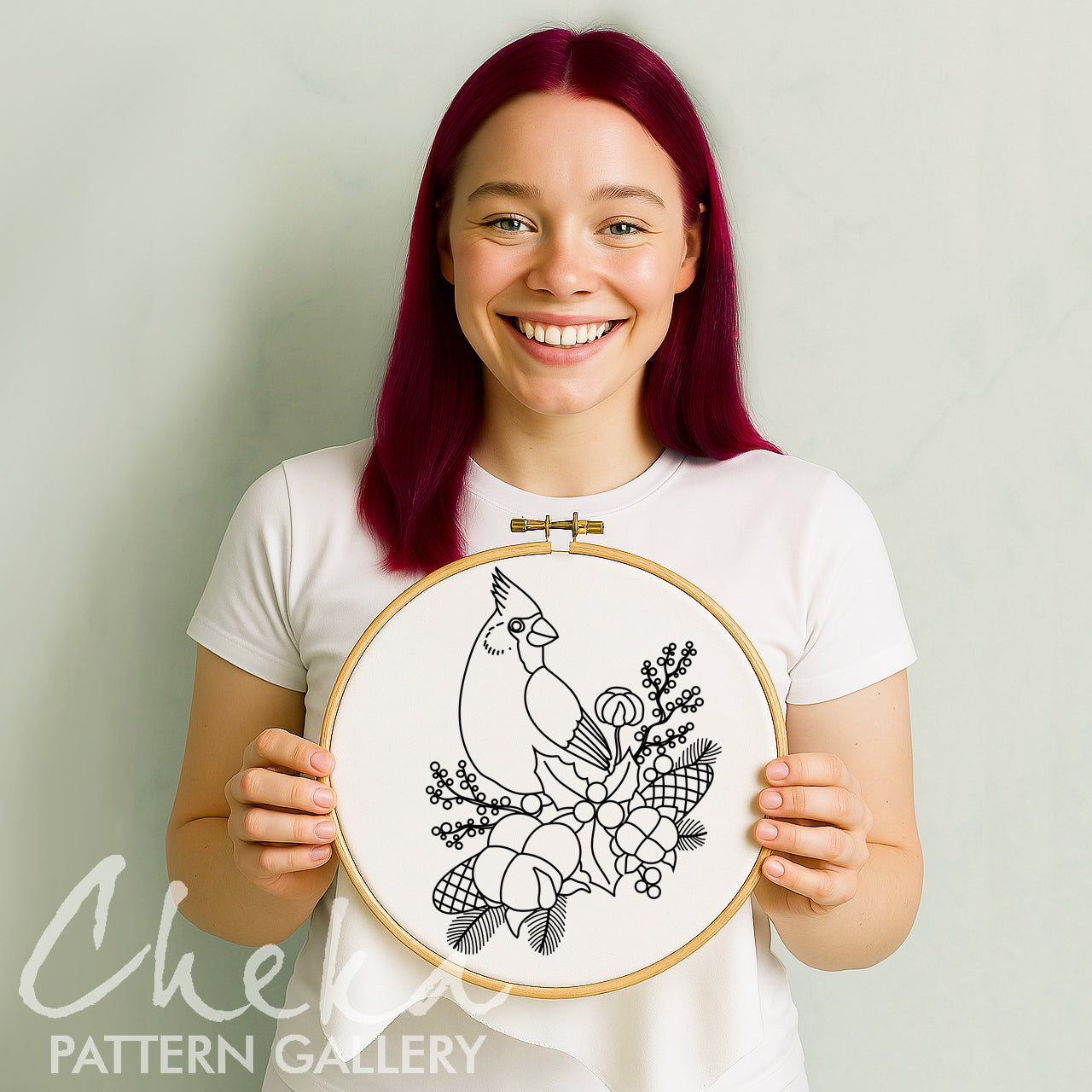 Cardinal, Hand Embroidery Pattern, Winter Bird design, DIY Holiday Craft Project, Instant Download PDF