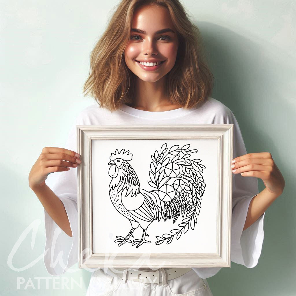 The rooster, the symbol of France. Cockerel hand embroidery pattern PDF. Instant Download, beginner friendly