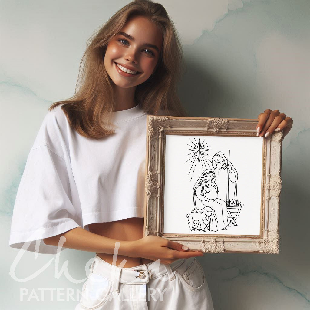 Nativity Scene, Hand Embroidery Pattern, Christmas Nativity, Baby Jesus Embroidery, Hand Embroidery Pattern PDF, Winter embroidery