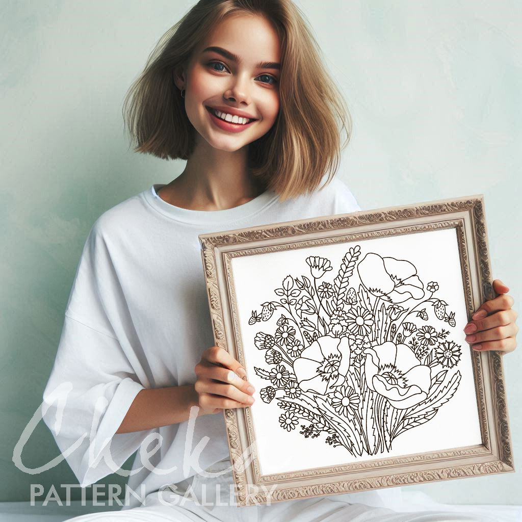 Wildflowers Hand Embroidery Pattern, Floral Bouquet, Summer Wildflowers, Pattern with Blossoms, meadow embroidery pattern, Summer Embroidery