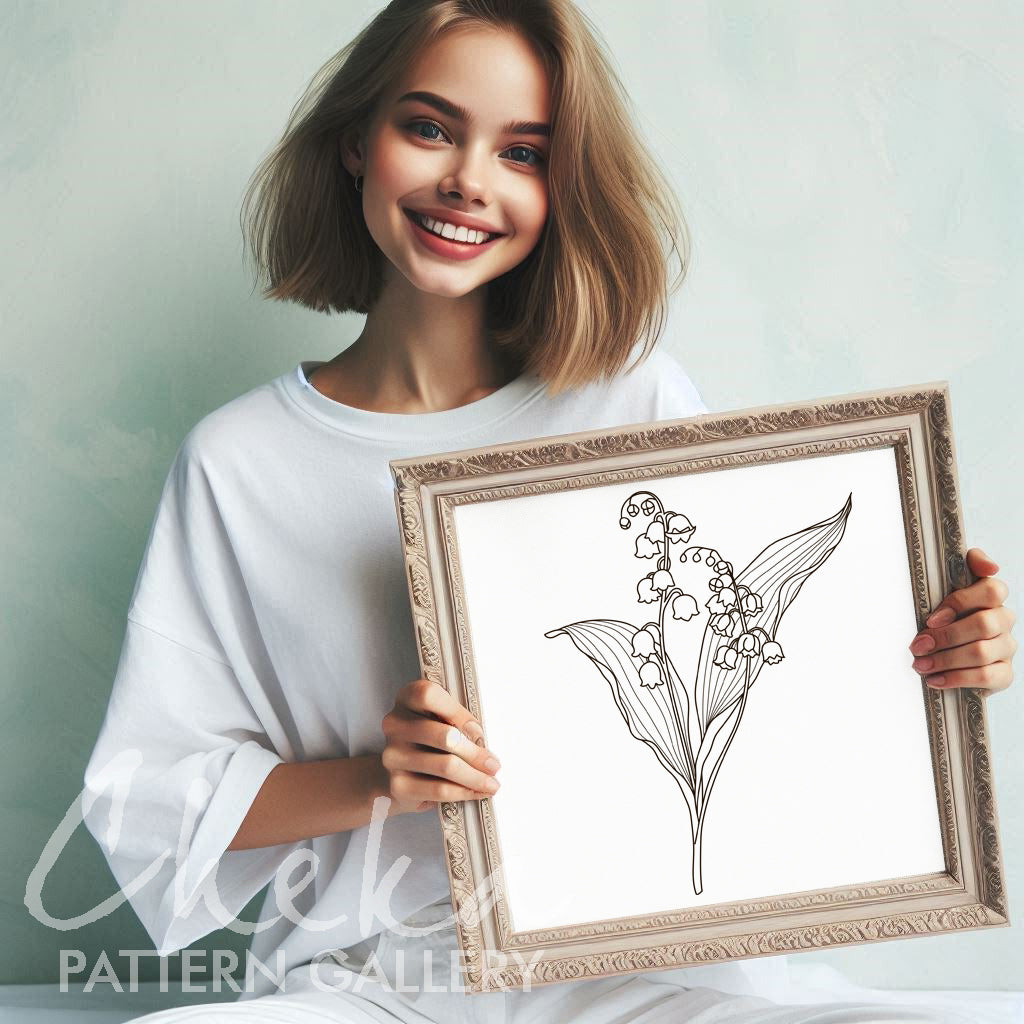 Lilies of the valley hand embroidery pattern,  beautiful flower embroidery pattern, Lilies of the valley. Spring embroidery, Modern hoop art