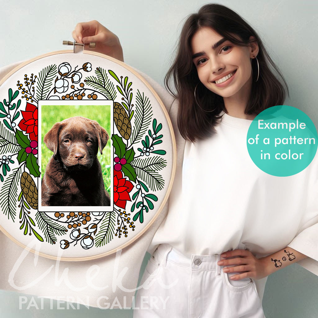 Christmas Photo frame, hand embroidery pattern PDF, digital hand embroidery template PDF, DIY crafts