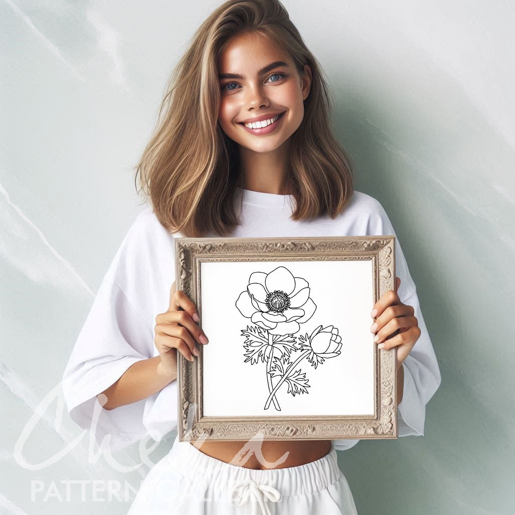 Anemone, Summer flower hand embroidery pattern, Modern hoop art, PDF embroidery template