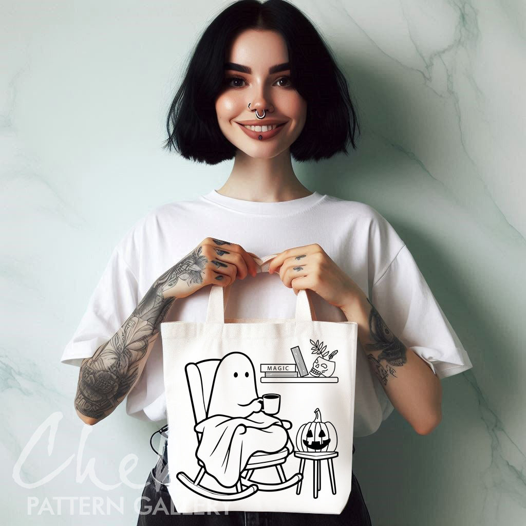 Halloween Embroidery Pattern, Cute Ghost. Trick Or Treat Embroidery. Halloween scary embroidery, PDF Digital Download