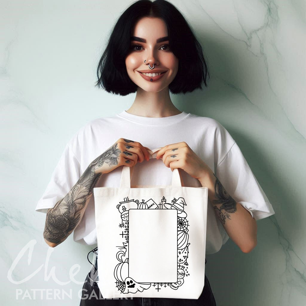 Photo frame, Halloween hand embroidery pattern, handmade embroidered frame, spooky season, digital embroidery pattern PDF. Scary Embroidery