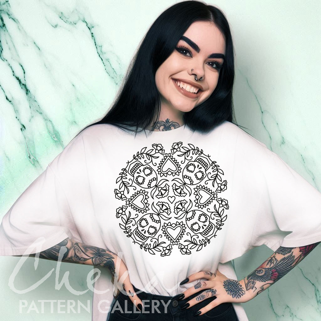 All Saints’ Day. Skull and carnation, hand embroidery PDF pattern. Trick Or Treat, Halloween scary embroidery. Spooky season