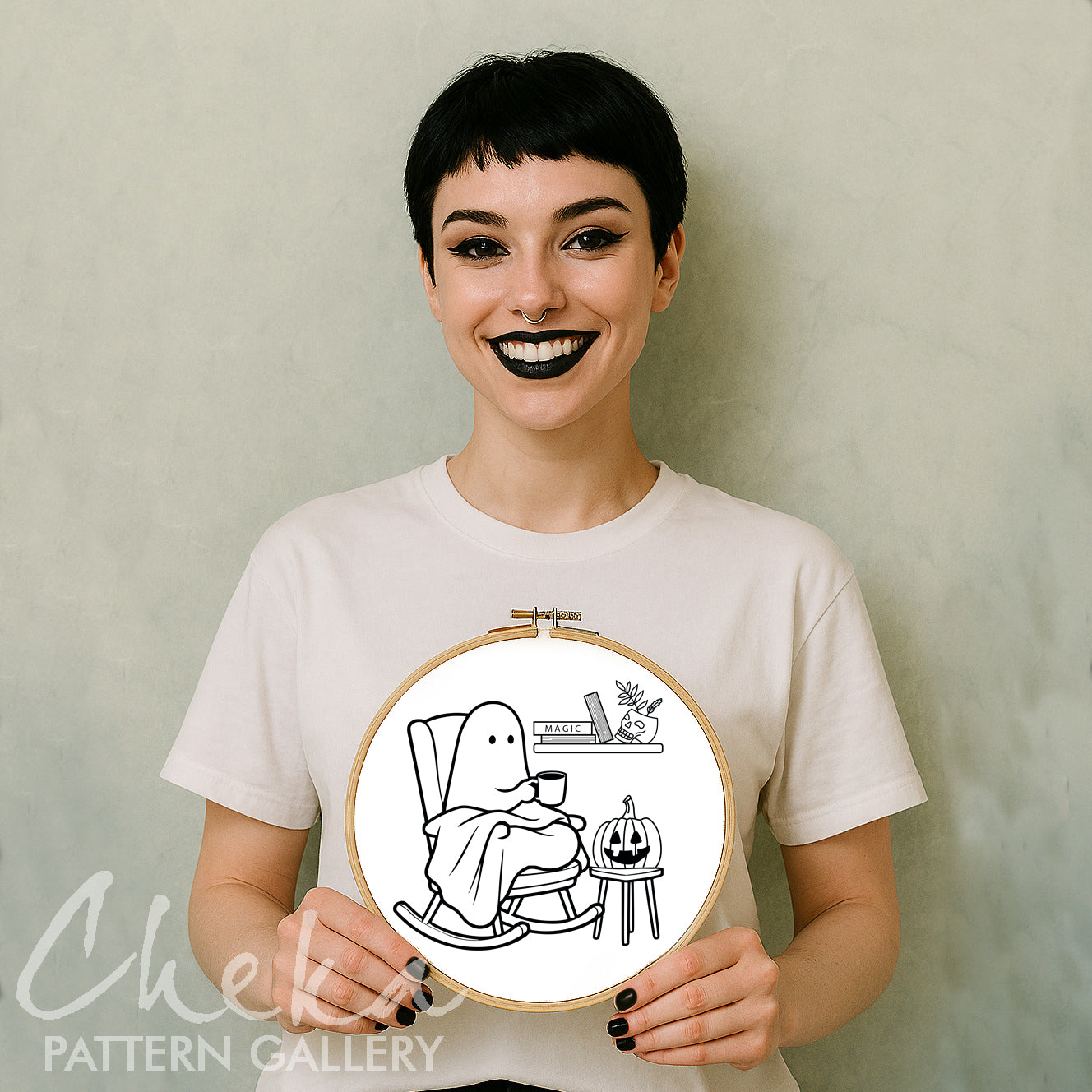 Halloween Embroidery Pattern, Cute Ghost. Trick Or Treat Embroidery. Halloween scary embroidery, PDF Digital Download