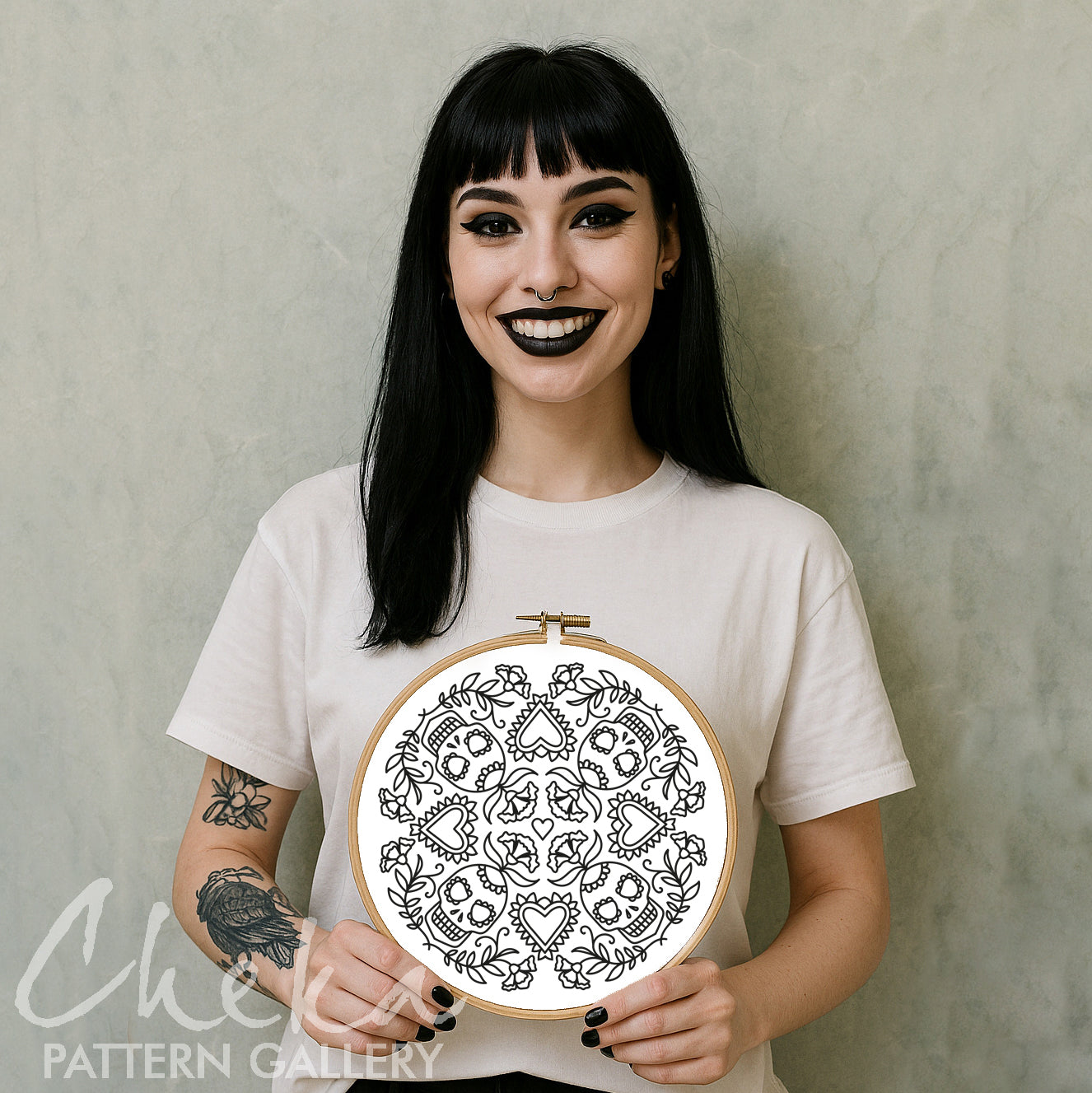 All Saints’ Day. Skull and carnation, hand embroidery PDF pattern. Trick Or Treat, Halloween scary embroidery. Spooky season