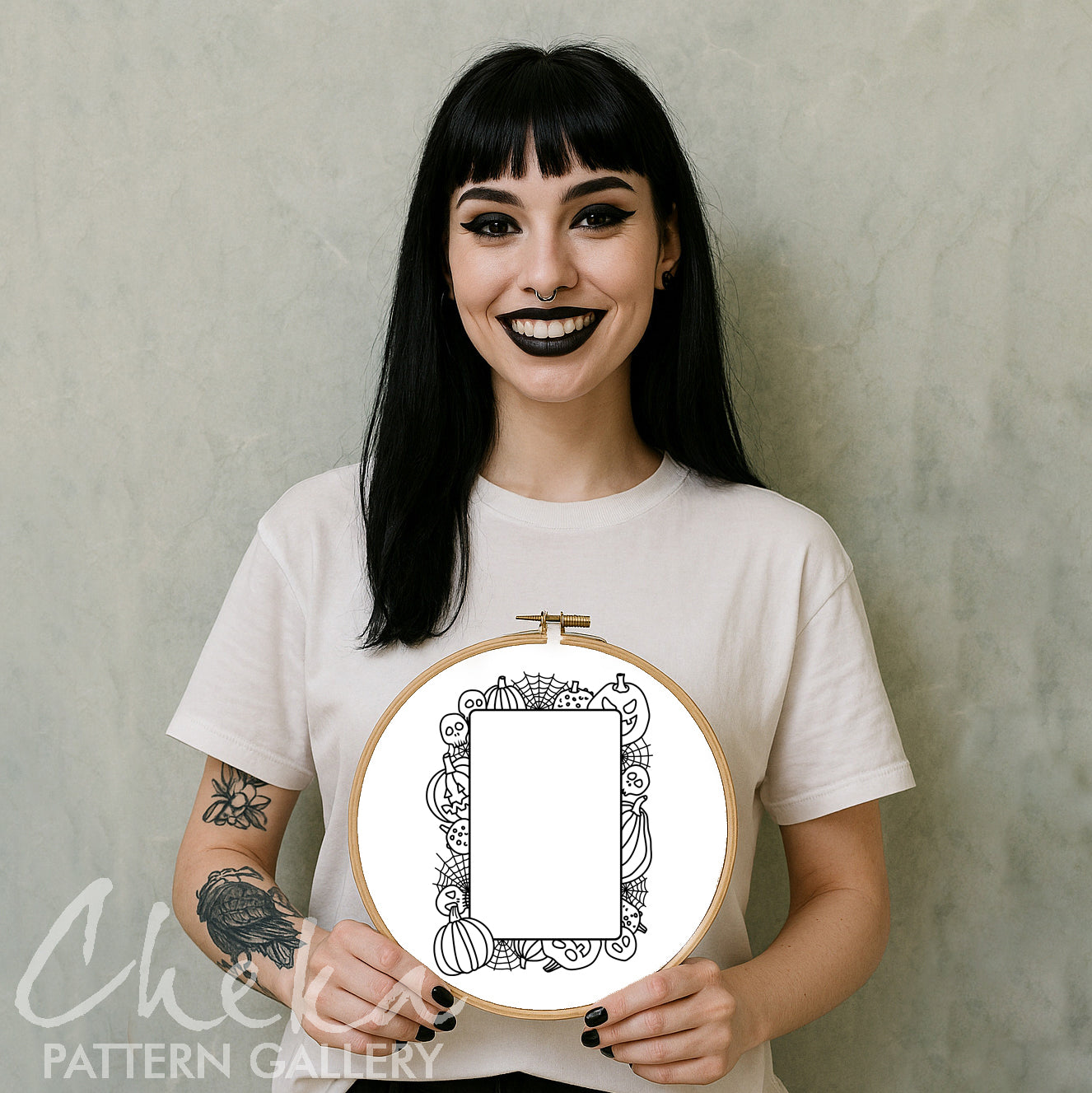 Photo frame, Scary Embroidery, Halloween hand embroidery pattern, handmade embroidered frame, spooky season, digital embroidery pattern PDF