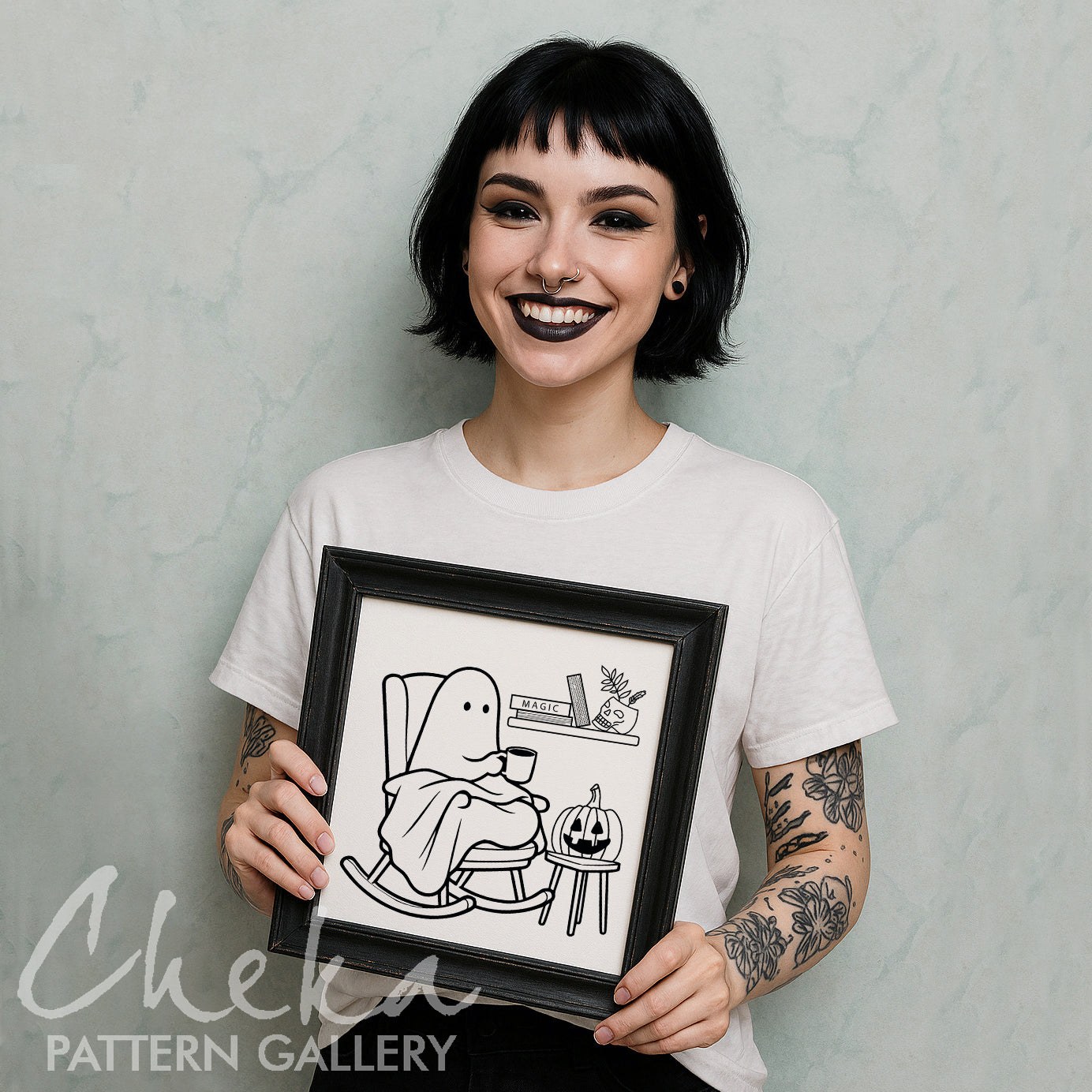 Halloween Embroidery Pattern, Cute Ghost. Trick Or Treat Embroidery. Halloween scary embroidery, PDF Digital Download