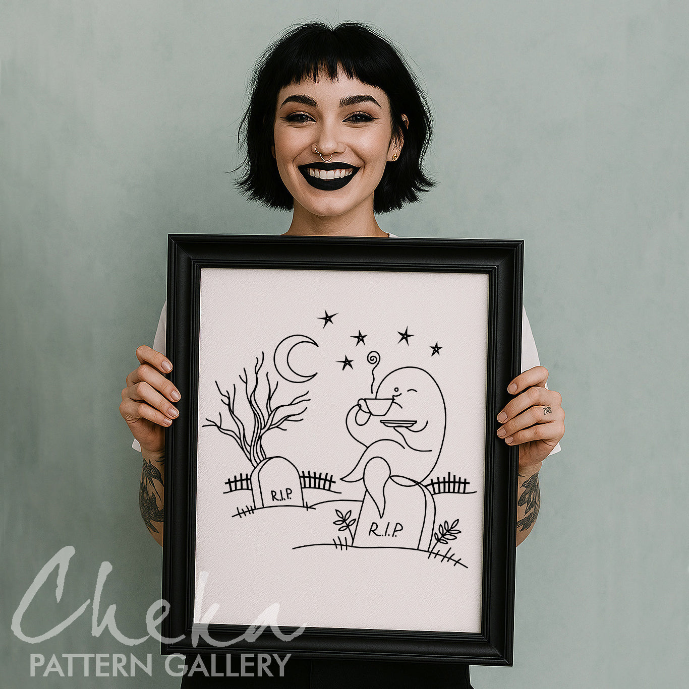 Ghost, Halloween Embroidery Pattern. Trick Or Treat Embroidery. Halloween scary embroidery, PDF Digital Download