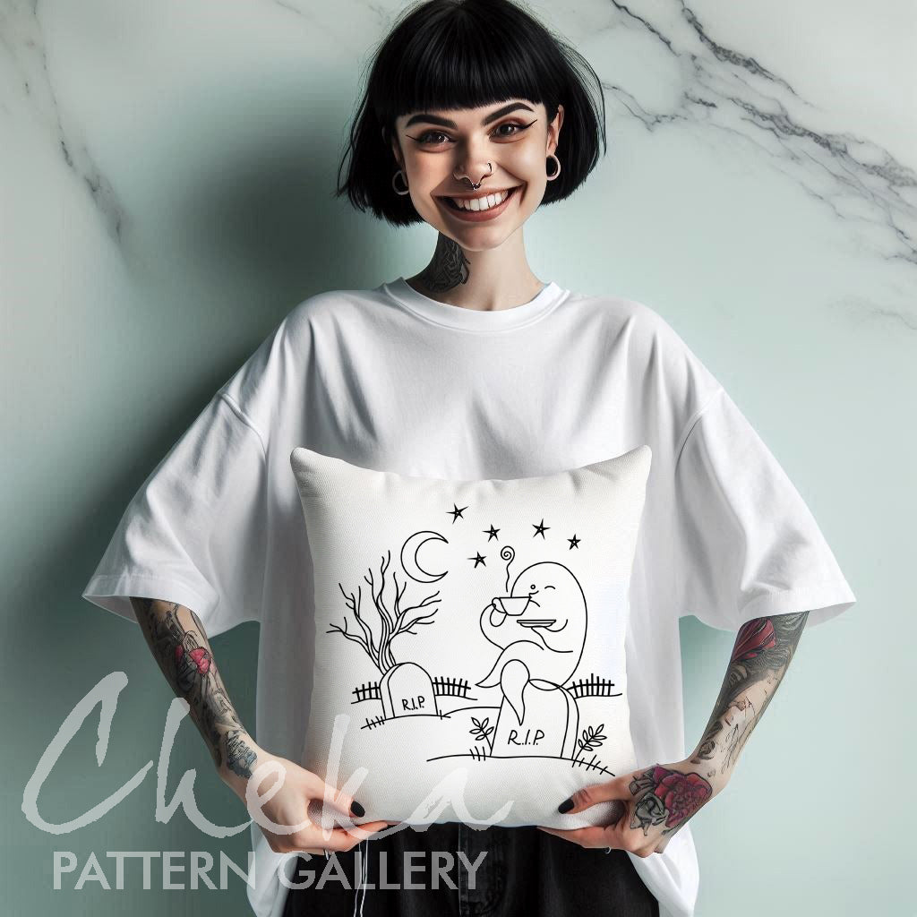 Ghost, Halloween Embroidery Pattern. Trick Or Treat Embroidery. Halloween scary embroidery, PDF Digital Download