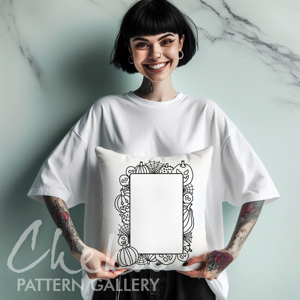 Photo frame, Scary Embroidery, Halloween hand embroidery pattern, handmade embroidered frame, spooky season, digital embroidery pattern PDF