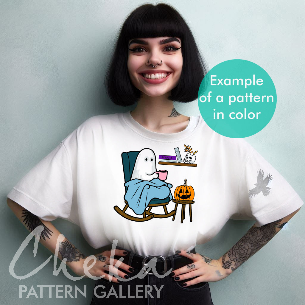 Halloween Embroidery Pattern, Cute Ghost. Trick Or Treat Embroidery. Halloween scary embroidery, PDF Digital Download