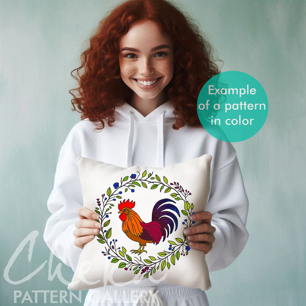 The rooster, the symbol of France. Cockerel hand embroidery pattern. Colorful Rooster Hand Embroidery Pattern, Instant Download, hoop art