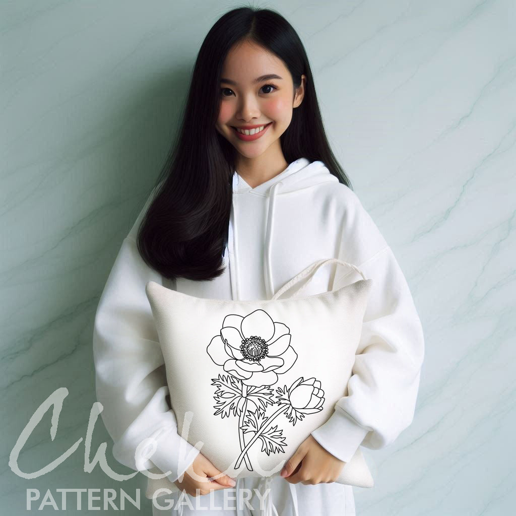 Anemone, Summer flower hand embroidery pattern, Modern hoop art, PDF embroidery template