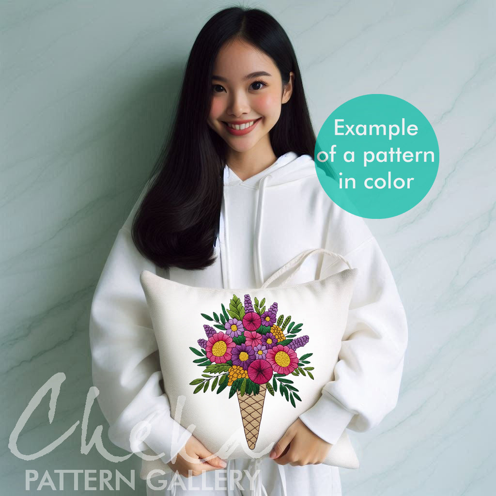 Ice cream Flower pattern. Floral embroidery template. Hand embroidery pattern PDF. Hoop Art
