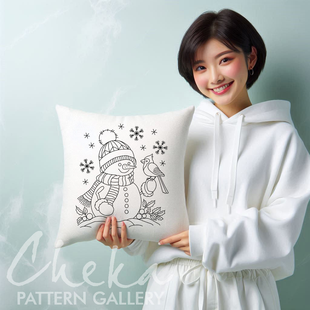 Snowman, Hand Embroidery Pattern, Christmas Hand Embroidery Design PDF, Cozy Winter Scene,  DIY Craft