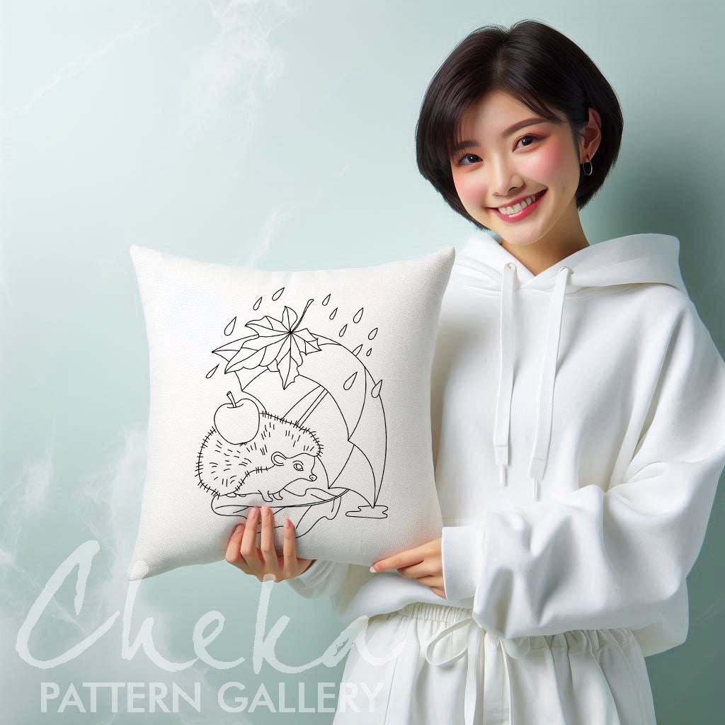 Hedgehog And an umbrella, Satin Stitch Pattern PDF, Fall design, beginner embroidery, Modern craft, Needlepoint pattern, Easy DIY