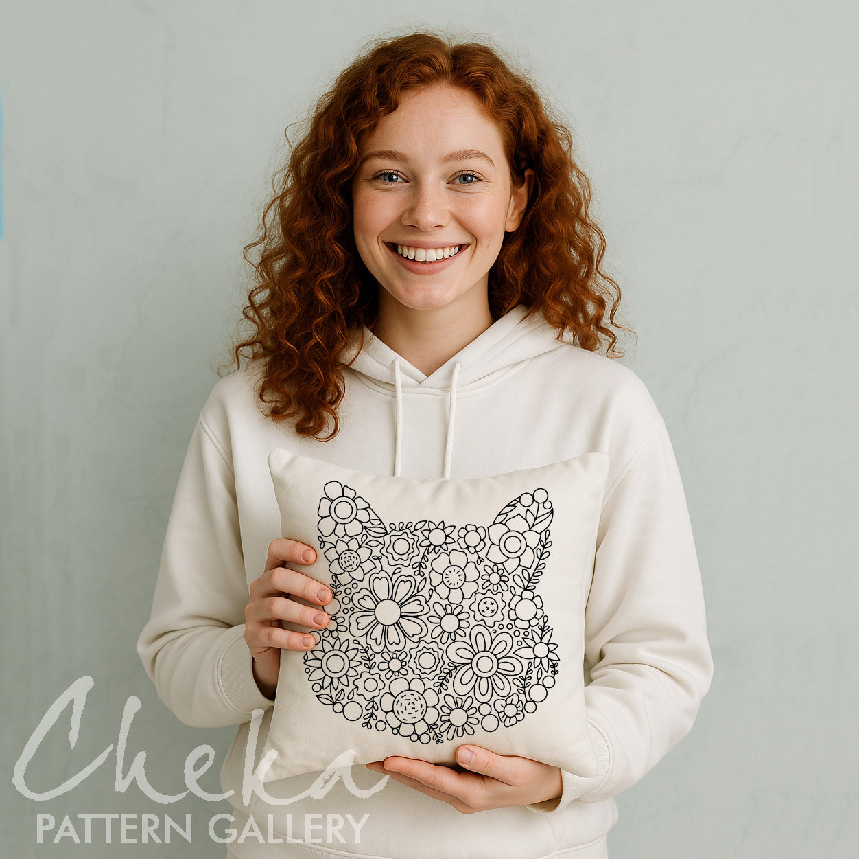 Cat floral embroidery pattern, Cat flower portrait, Embroidery blueprint, Modern Cat Embroidery. Cat lover gift, Beginner embroidery PDF