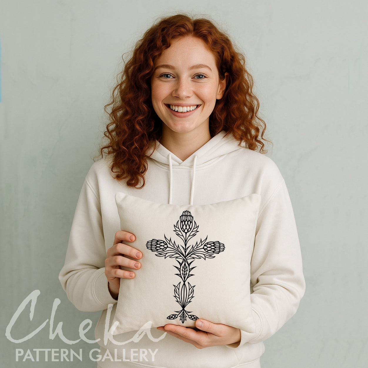 Christian Hand Embroidery PDF Pattern, Thistle Cross, Christian Theme. Catholic Hoop Art