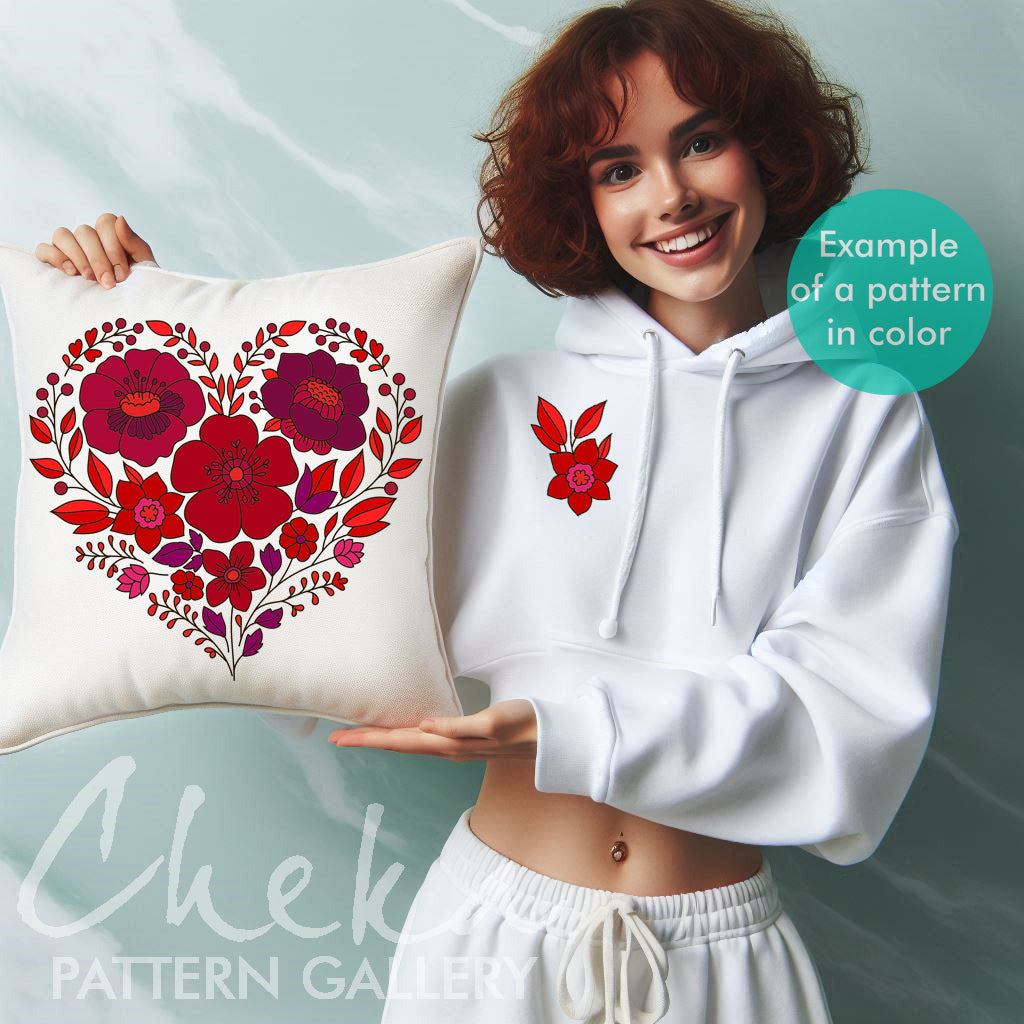 Floral heart, Red Flower embroidery design, Hand Embroidery pattern, Hand Embroidery, St Valentin embroidery pattern, Hoop art,Handmade gift