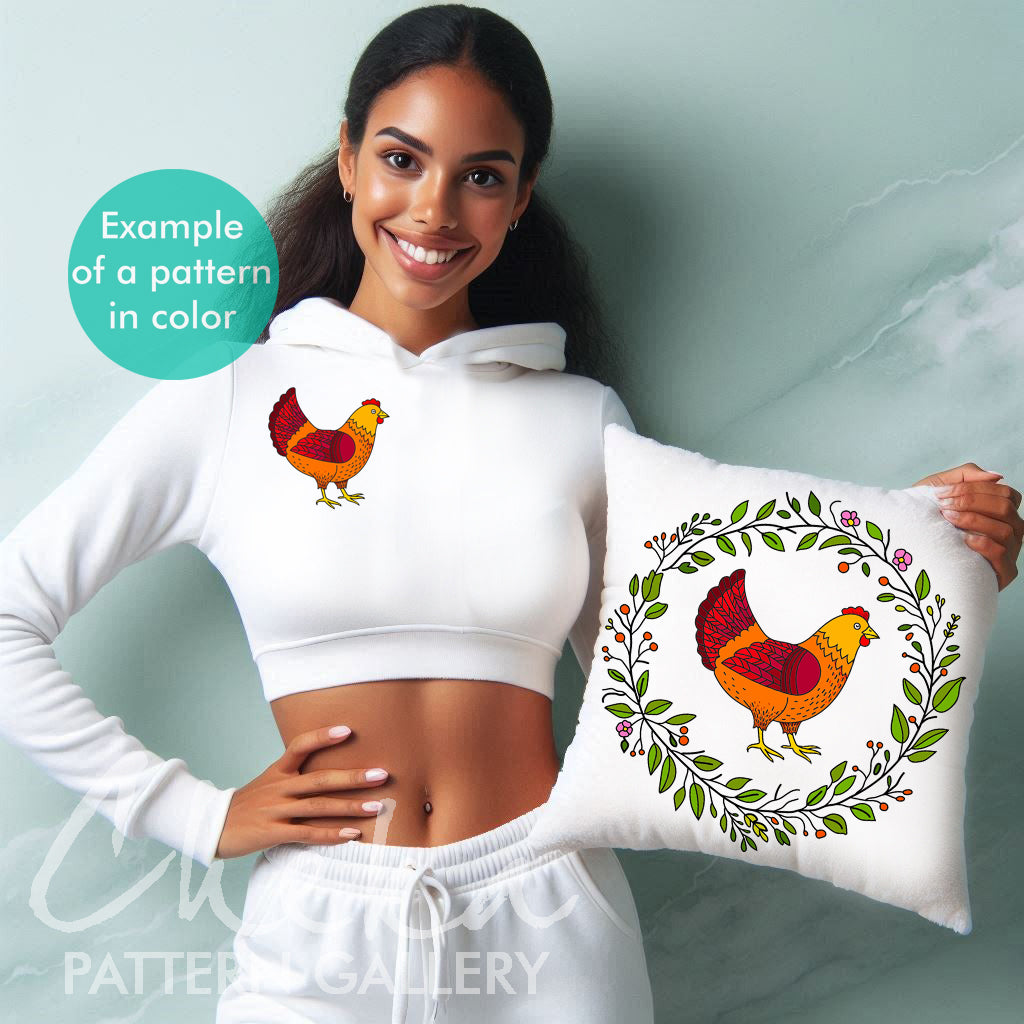 The Hen, hand embroidery pattern. Cute Hen hand embroidery pattern. Colorful Chicken Hand Embroidery Pattern, Instant Download, hoop art