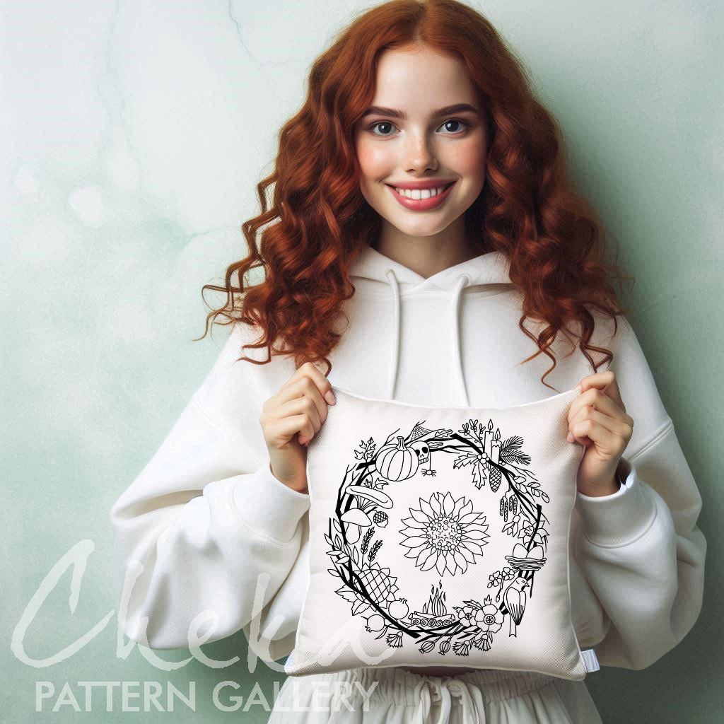 Phenology wheel pattern, calendar to embroider the year, seasons, month embroidery. Sabbats, Christmas, Easter phenology wheel templates PDF