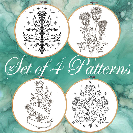 Thistle Embroidery bundle, set of 4 floral hand embroidery designes. Embroidery patterns with thistle. Traditional Scottish Crest, Hoop Art, Embroidery Designs